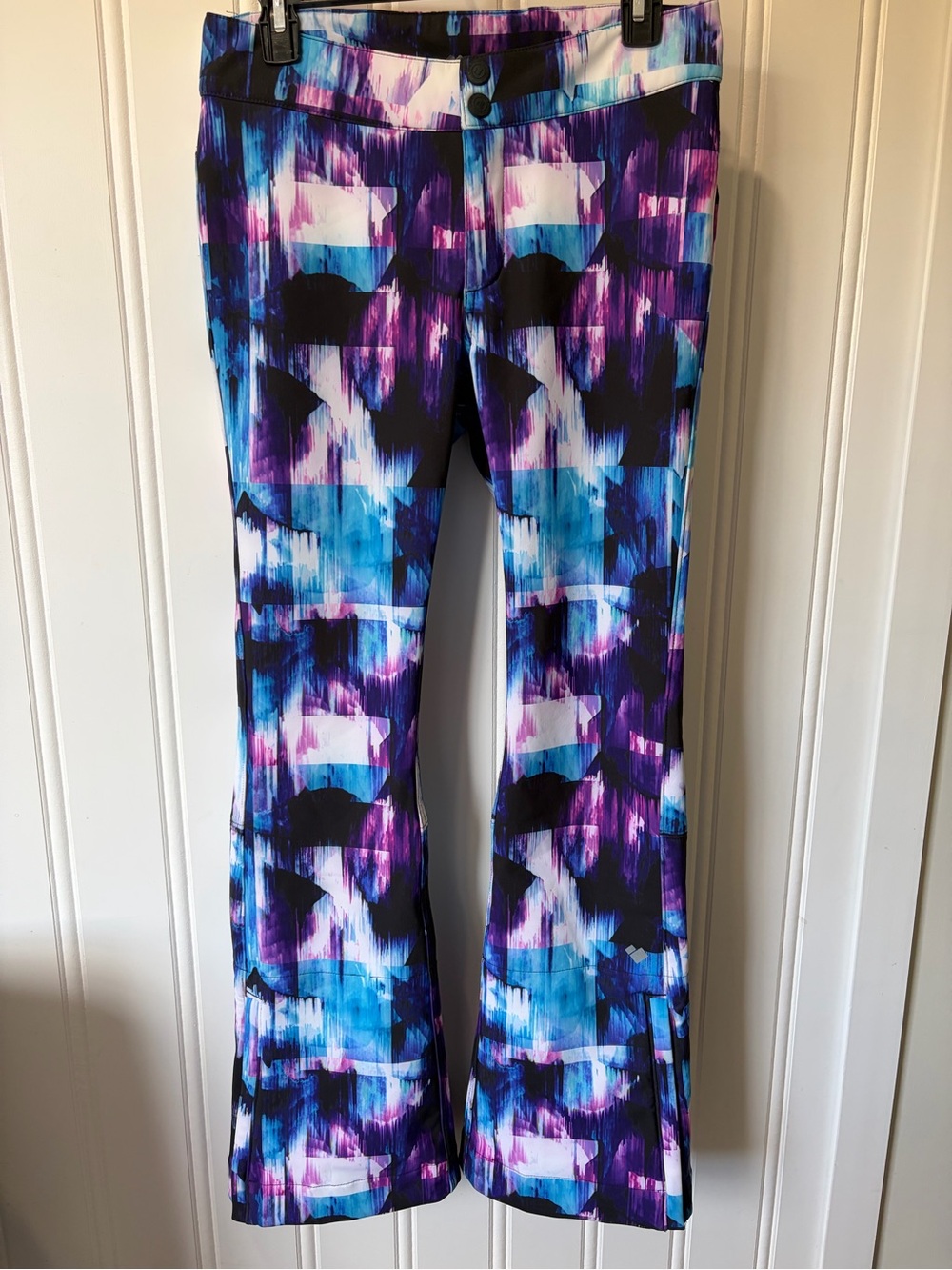 Obermeyer Printed Bond Ski Pants Blue Purple Abstract Snow Size 6